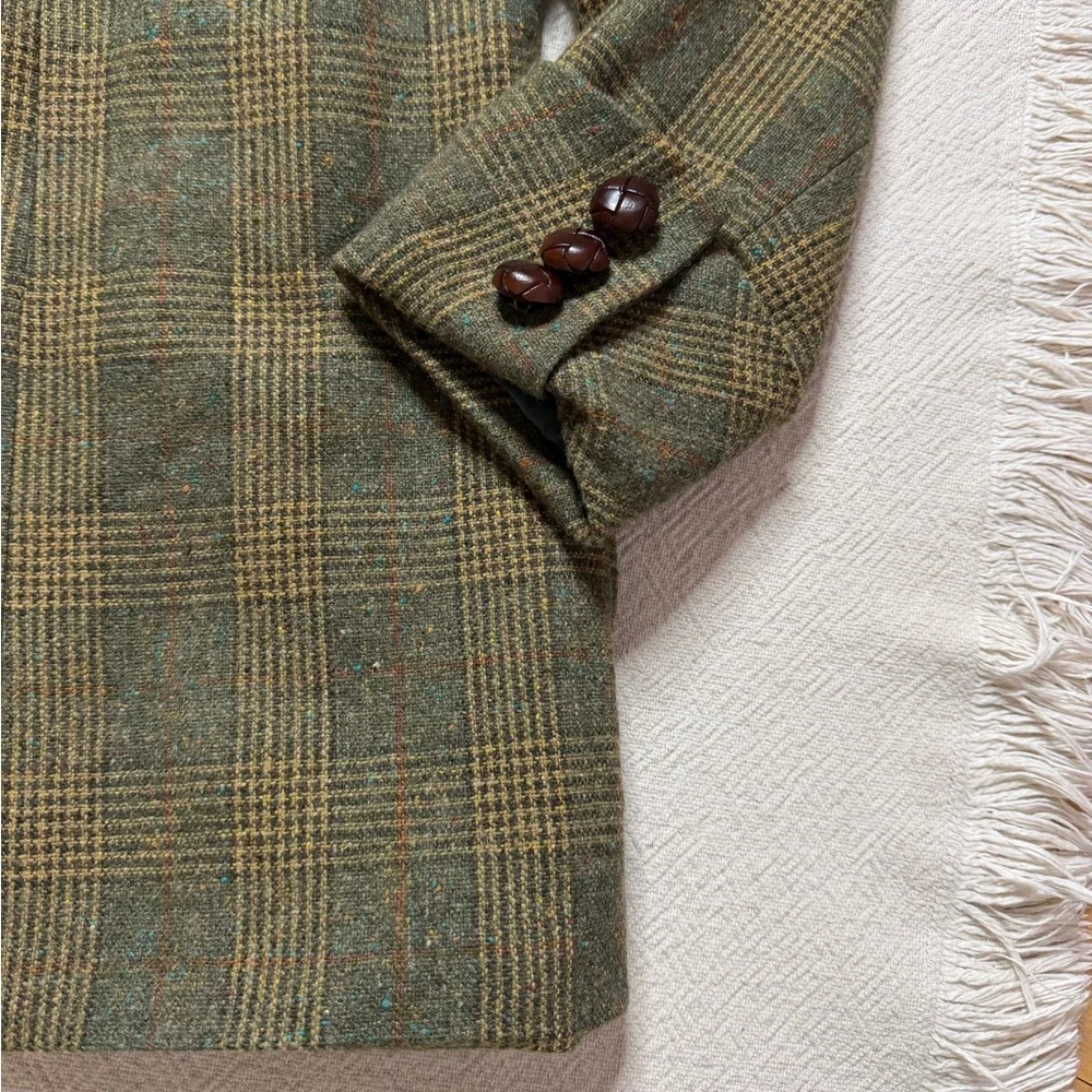 Soft Surroundings Wool Olive Green Houndstooth Plaid Equestrian Blazer Jacket 1X - Picture 3 of 7